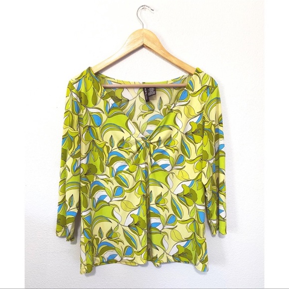 MixIt Geometric Floral V-Neck Blouse 1X - Picture 1 of 3